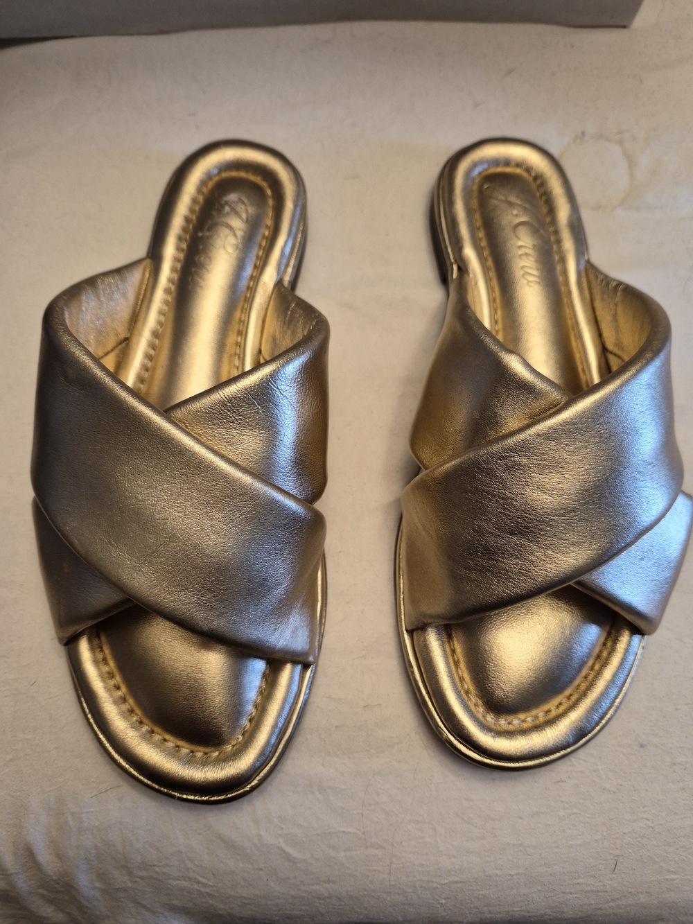 J. Crew Metallic Gold Crisscross Slide Mules Leather Upper Minimal Wear See Pics